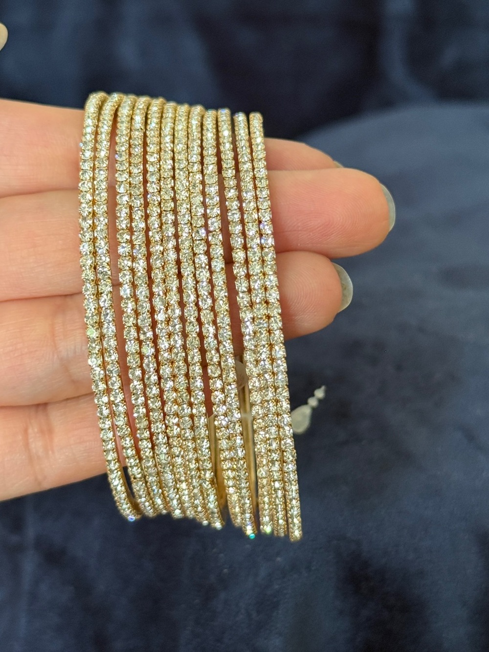 Elegant Multi-Row Gold-Tone Rhinestone Bangle Bracelet Stack